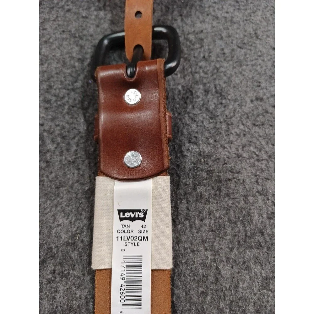 Levis Handcrafted Genuine Brown Leather Belt Size 42 New Pewter Color Buckle